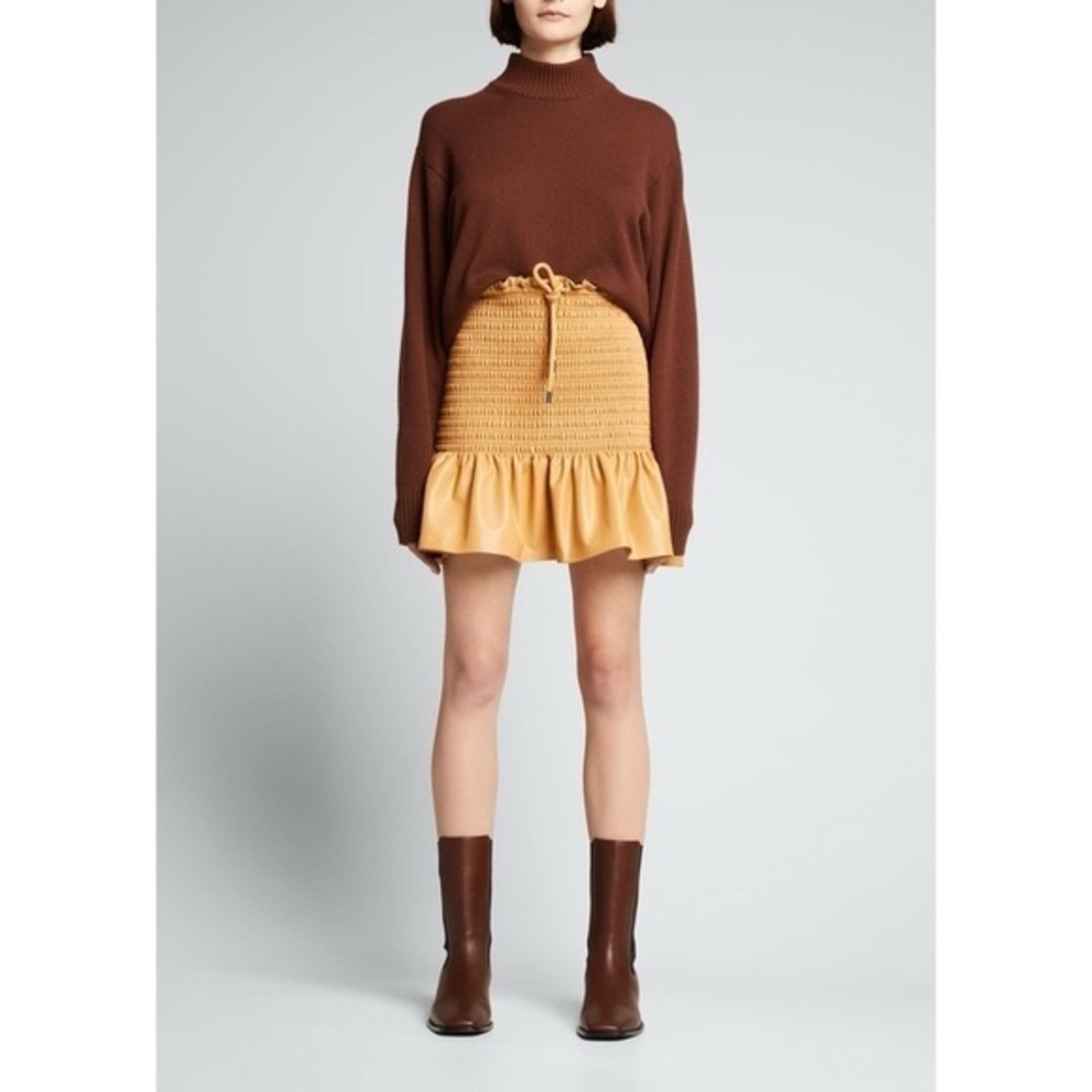 A.L.C. Jenny Mini Skirt Size 10 Vegan Leather Smocked Pull On Casual Fall.  B